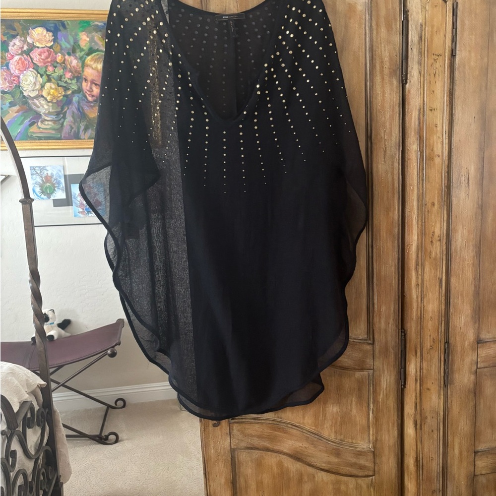 BCBGMaxAzria Black Sheer Blouse/Cover-Up with Gold Studs